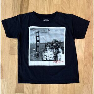 Star Wars Family Vacation Darth Vader Leia Luke Skywalker Black Shirt XS Youth